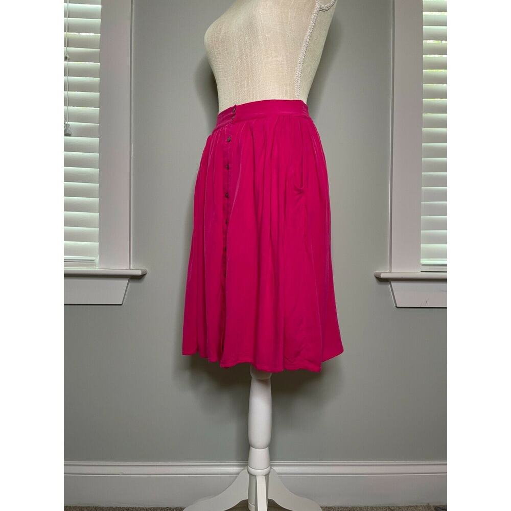 She + Sky Fuchsia Front Button Down Lined Flowy Knee Skirt Pockets Pink Small S - Picture 2 of 10
